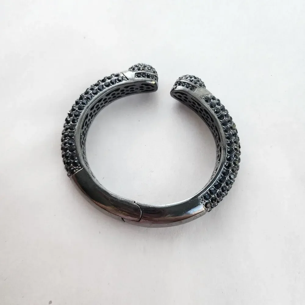 Vintage Joan Boyce Black Rhinestone Gunmetal Clamper Bangle‎ Bracelet Crystals